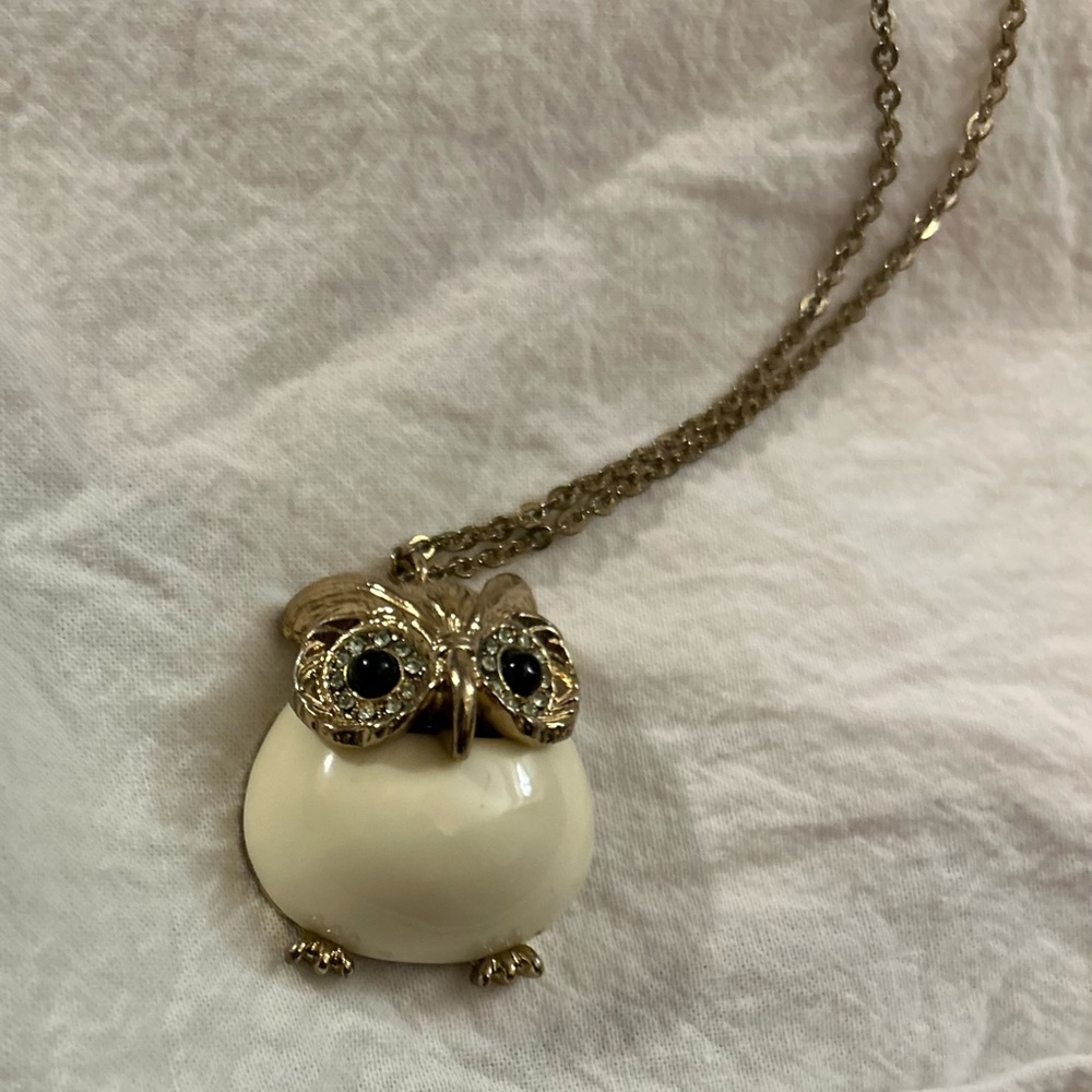 Gold and Cream Owl Pendant Necklace
